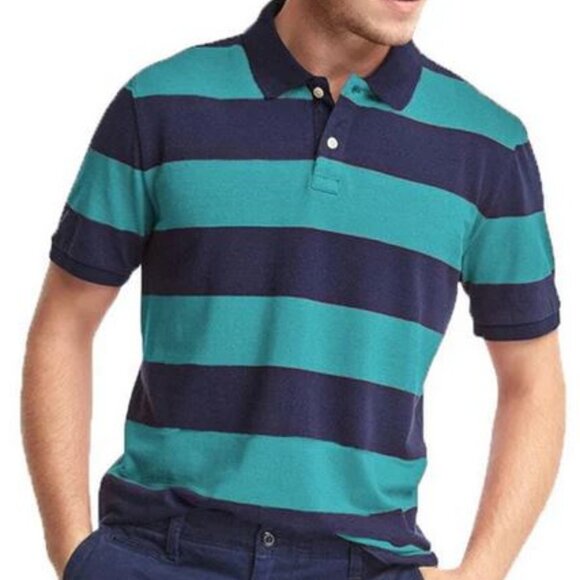 Gap Polo Navy Teal Rugby Stripe Shirt - Picture 1 of 5